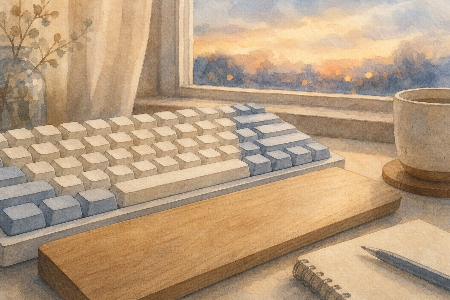 キーボードと手元の心地よさをイメージしたやわらかな挿絵