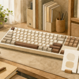 茶軸キーボードのほどよい手応えをイメージした穏やかな机上イラスト