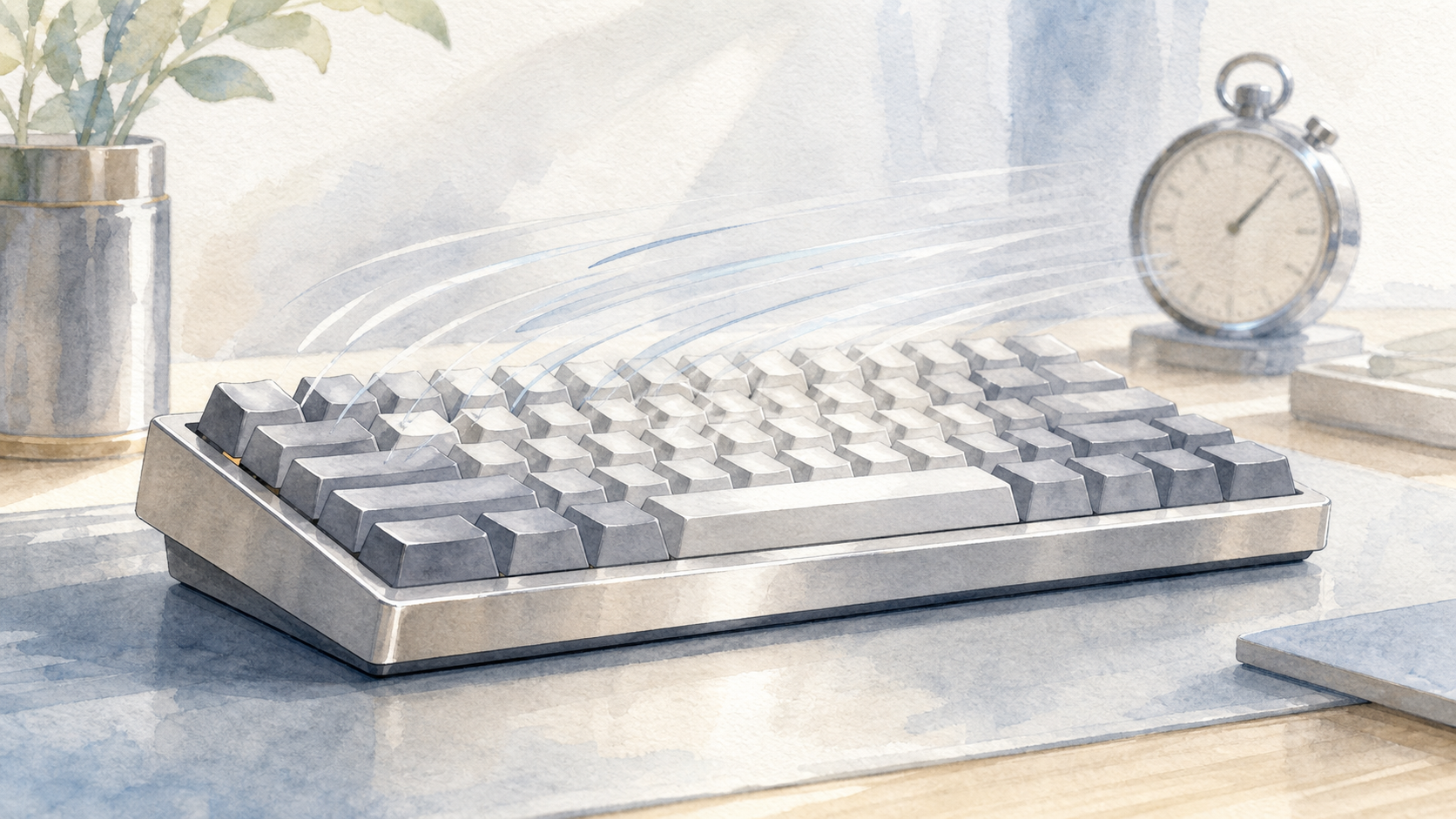 銀軸キーボードの浅い反応とスピード感をイメージした水彩イラスト